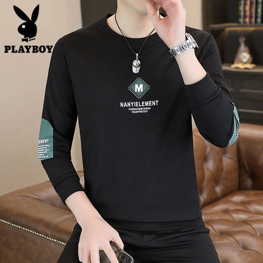 花花公子（PLAYBOY）2025新款圆领卫衣男春秋打底内搭休闲外穿长袖体恤百搭男装上衣潮 FS-9905 白色【春秋款】 L (110-125斤)
