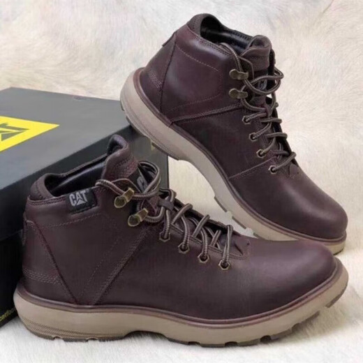 Carter (CAT) Men's Shoes Mid-High Top Martin Boots Work Shoes Leather Motorcycle Work Boots Cow Leather Shoes Cat Short Boots Men's Black - Standard Leather Shoes 39