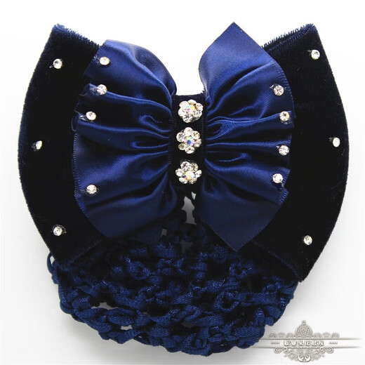 Xiangfu professional hair accessories Korean hair accessories elegant nurse bank hotel female working hair net bag hairpin two-section bow-blue-fine mesh