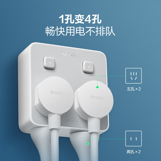 公牛（BULL）一转多扩展插座86型一转2带USB Type-c充电接口 床头充电排插 转换插座可滑动一转四无线插 【插脚可移动】一转四 带独立开关控制 官方正品拓展转换器