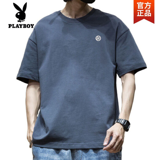 花花公子（PLAYBOY）短袖t恤男日系简约刺绣纯棉半截袖夏季新款宽松百搭潮流港风上衣 白色-1365袖短-100%纯棉高质量 S 【建议80-110斤】