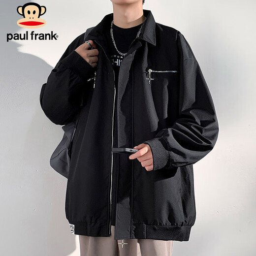 Chaqueta Paul Frank Chaqueta Casual de Primavera y Otoño para Hombre Tops Sueltos de Marca de Moda para Hombre Negro XL