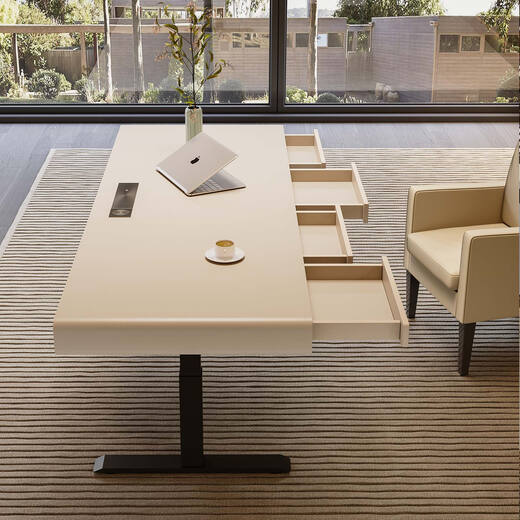 Dewanson e-sports lifting table Italian light luxury solid wood electric smart desk living room desk long desk office desk double table 14070 champagne color lifting table as shown in the color