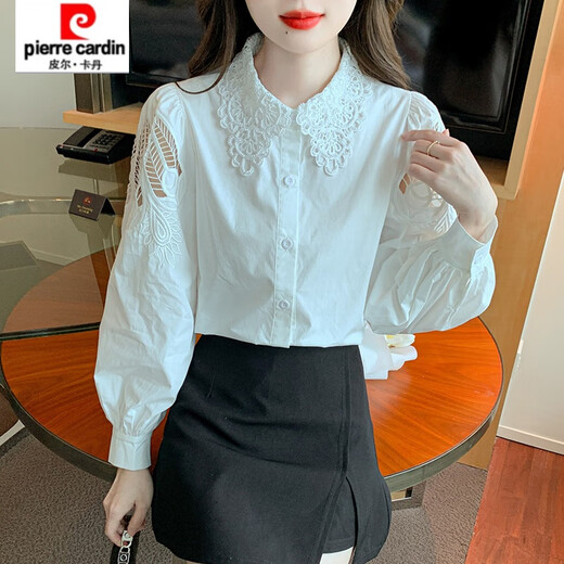 
Piercadian embroidered cotton shirt for women 2025 autumn new fashion embroidered white shirt loose versatile long-sleeved top CY9227 White L [Suggested 111-120Jin [Jin equals 0.5 kg]]