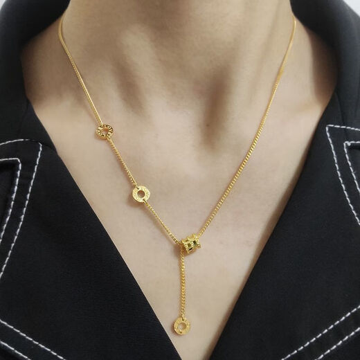 KZD Old Phoenix 999 gold-plated K necklace pure gold fashion small waist pendant 9 gold transfer beads circle clavicle chain for women 0.01g small waist necklace (one piece)