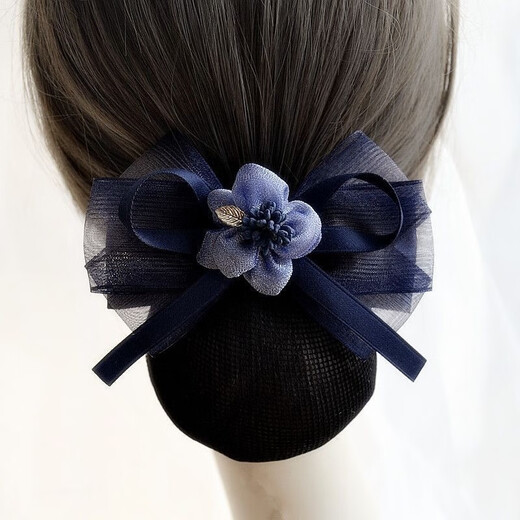 Qianfu 30 Tage 1478 Stück professionelle Haare Mädchen koreanischen Stil Schleife Hotel Krankenschwester Arbeit Kopfschmuck kleine duftende Netztasche S0045 Marineblaue Blume dickes Netz
