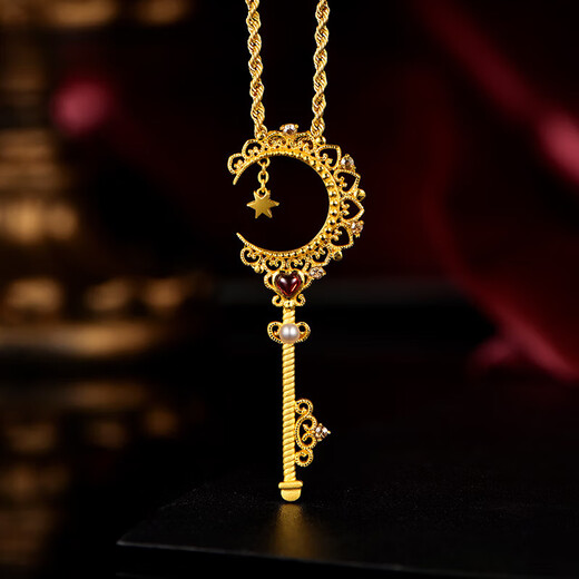 COASZE gold key pendant scepter Xingyue 999 pure gold pearl pure gold necklace pendant style Xingyue scepter