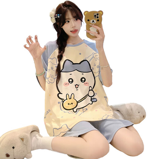 Pajamas Girls Algodón puro Manga corta 2025 Summer NUEVO AL MEDIO Y LAS NIÑOS GRANDES PARA JUNIER SIGULAR Madre e hija Pajamas T-826# Yugui Dog One Size 10 Tamaño (sugerido High 103-113)