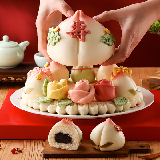 Imperial Tea Kitchen Style Noodle, Longevity Peach Blossom Bun 1.25kg Steamed buns, desserts, flower cake gift box, birthday cake gift