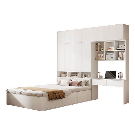 Zhibang (Zbom) Tatami kleiner Wohnungsbettschrank integrierter Kleiderschrankschreiber Kinderbett Multifunktionskombination Aufbewahrung Schlafzimmer Schlafzimmer Cloakroom White Eiche Farbbett vertikale Schrank Deckenschrank + Computertisch + Matratze 1350 mm*2000 mm [Massivholz Ökologische Board]