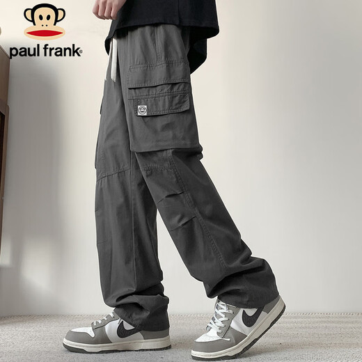 Paul Frank Overalls Men's Autumn Loose Casual Pants Men's Pants Pure Cotton Straight Pants Men Dark Gray XL