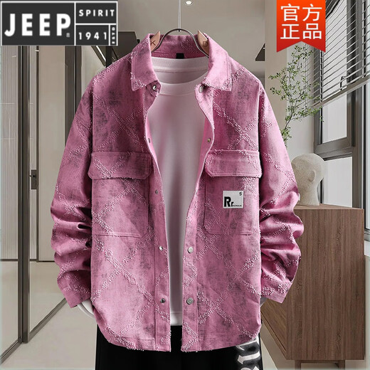JEEP SPIRIT牛仔外套男生春秋季新款青少年衬衫夹克初高中学生男装潮流士上衣 16823白色 M (80-100斤左右)