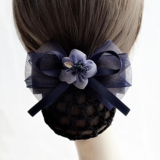 Qianfu 30 Tage 1478 Stück professionelle Haare Mädchen koreanischen Stil Schleife Hotel Krankenschwester Arbeit Kopfschmuck kleine duftende Netztasche S0045 Marineblaue Blume dickes Netz