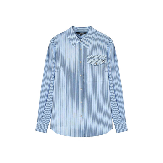 
Teenie Weenie Bear Women's Shirt 2025 Autumn New Simple Casual Commuter Solid Color Striped Shirt Blue M