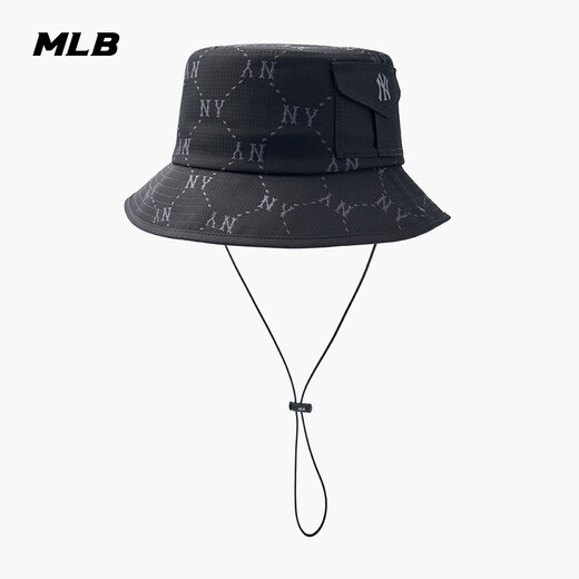 MLB官方男女简约时尚LOGO遮阳帽抽绳渔夫帽25夏季新款HTM01 纽约洋基队/黑色 M /59