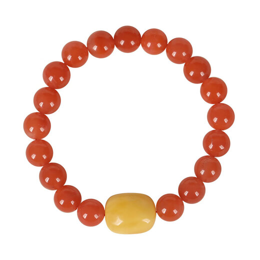 OUCERNY Yangliu Nan Red Agate Bracelet Buddha Bead Full Flesh Persimmon Red Duobao Bracelet for Men and Women with Styled Beeswax Pendant