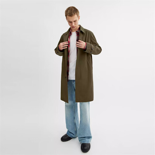 COACH Men's Jacket Mac 25 Spring New Fashion Casual Commuting Lapel Waterproof Warm Mid-Length Windbreaker Men's Coat Olive Green Dark Fern XS