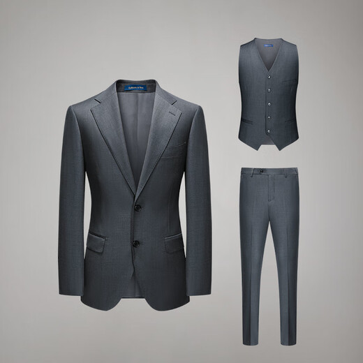 Guillaume de Mons Australian Pure Wool Suit Men's Business Formal Wear Men's Three-piece Groom Wedding Dress Formal Suit Suit Men's Upgraded Version Gray Top + Trousers + Vest Size 48 (please note the size of the trousers)