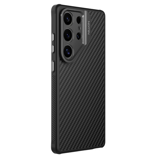 Neilkin suitable for Samsung S25 Ultra mobile phone case Kevlar magnetic full-pack lens protection bracket shell aramid fiber anti-fall simple thin and high-end protective cover for men extremely black fiber