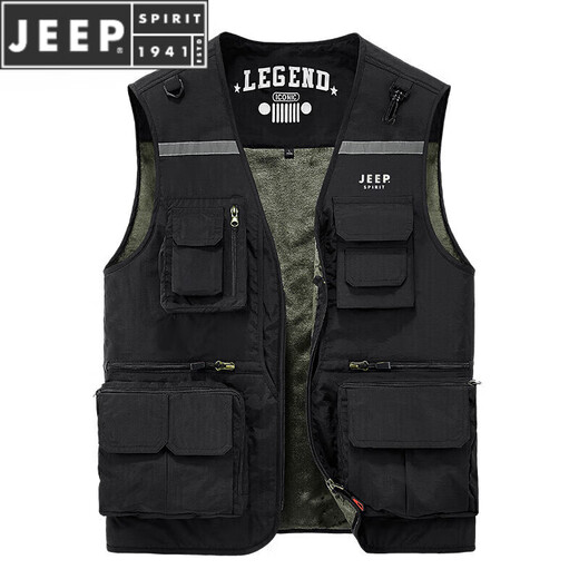JEEP SPIRIT vest men's autumn and winter retro workwear vest vest outdoor fishing plus velvet sleeveless jacket for men 693 light gray L
