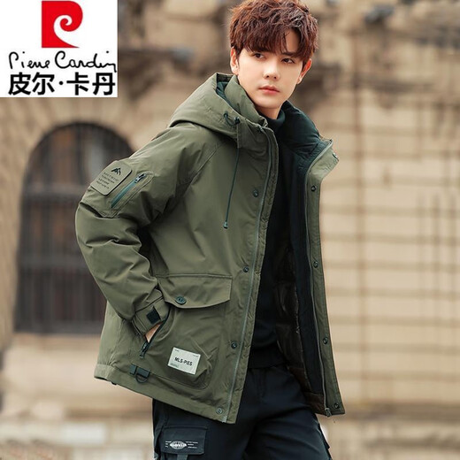 皮尔卡丹（pierre cardin）连帽男士羽绒服冬季冲锋外套2025新品潮流工装简约百搭白鸭绒外套 YR9871咖啡色 XL 适合120-135斤