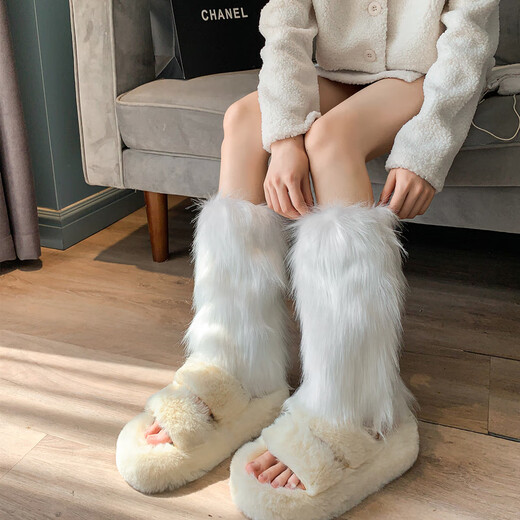 Ji Yafu leg covers for women, spring and autumn plus velvet foot covers, hot girl subculture plush pile leg socks, autumn and winter fur white fur socks, 1 piece, 40CM imitation mink velvet, one size fits all