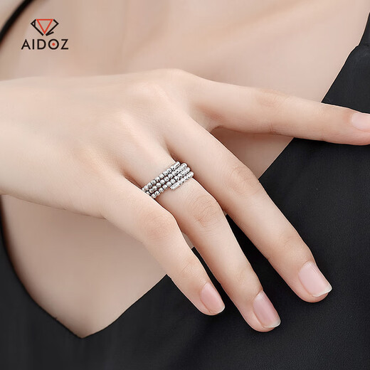 Aido diamond explosive platinum bouncy bead ring women's fashion platinum three-ring memory elastic ring new style net gold weight 2.6-2.8 grams (11-13# can be worn)
