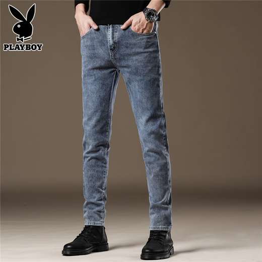 Playboy (Playboy) Jeans-Männer Frühling und Herbst 2025 Neues, schlankes Fit Trendy hübsches, vielseitige Gelegenheitshose für Männer 1048 Black 28 Empfehlung [90-105jin [Jin gleich 0,5 kg]]