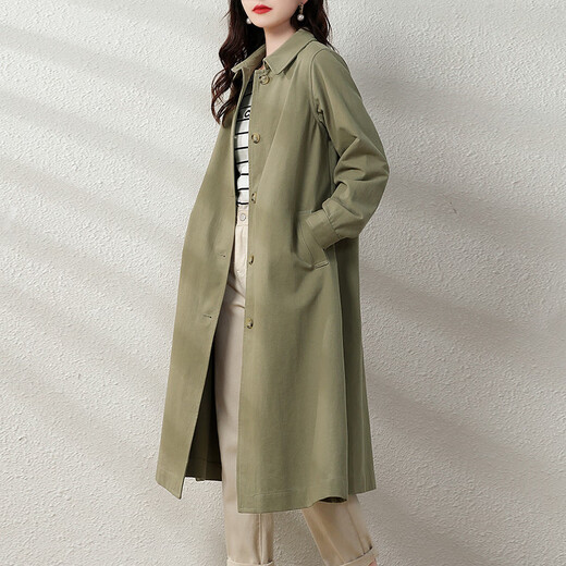 
AEMAPE light luxury fashionable mid-length windbreaker jacket for women 2024 spring and autumn new atmospheric casual loose single-breasted coat khaki M