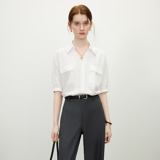 Fanslanen Simple Commuting Fashion Commuting Short-Sleeved Shirt Women 2025 Summer New Design Shirt 2136 White M