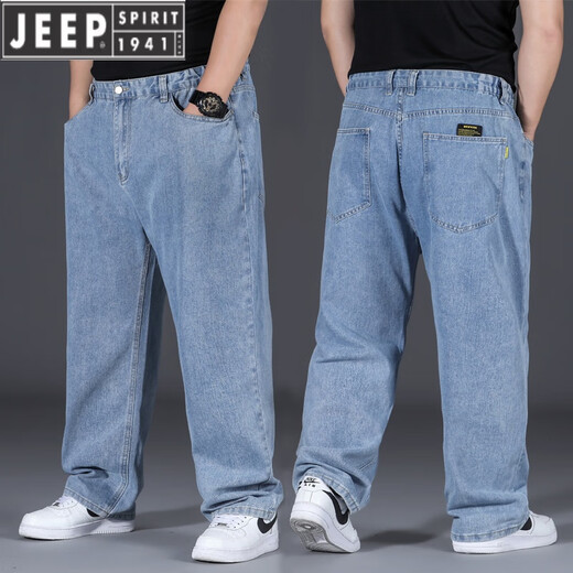 JEEP SPIRIT春秋款特大码牛仔裤男加肥加大运动裤宽松直筒肥佬男春秋长裤子潮 烟灰色9904款 30 (腰围2尺3)110-120斤