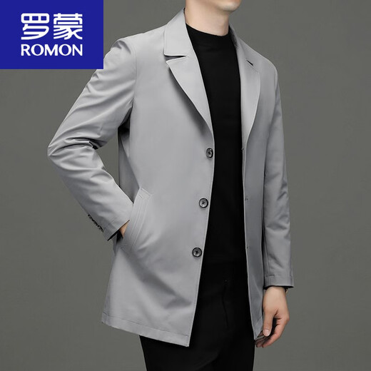ROMON's new business windbreaker casual men's 2025 spring mid-length loose large size suit top men's jacket men's khaki 2XL (recommended 150-170Jin Jin equals 0.5 kg)