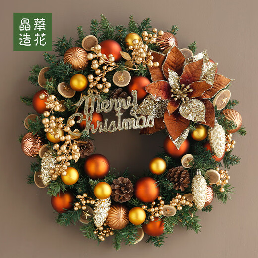 Customized 40-60cm red and gold Christmas wreath style Christmas circle window door decoration door hanging Christmas decoration Green Christmas circle number M-3271 style