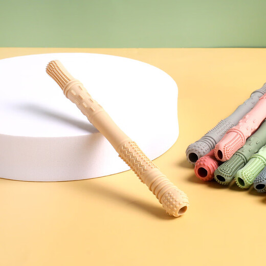 Guanxiangniao Teething Stick Baby Teething Stick Hollow Straw Teether Chewable Child Massage Gum Food Grade Soft Bite Milk Tea Color*/1pc Silicone Hollow Teether Tube