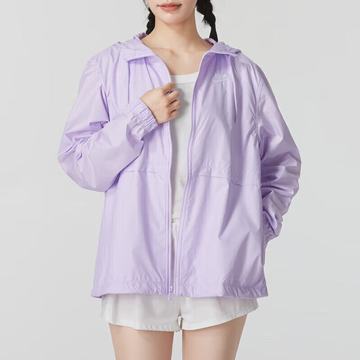 Nike (Nike) Vêtements féminins officiels 2025 Autumn New Sports and Casual Windbreaker Hooded Hooded Top Top Veste tissé DM6180-511 / Light Purple L