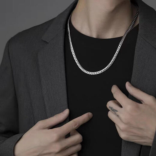 Guanpuge Fat Donglai same style pt950 platinum Cuban chain new boys platinum Cuban embossed necklace trendy brand versatile autumn white gold necklace 45cm long 6mm wide