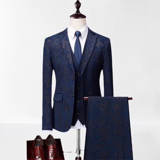 SUSTYLE high-end luxury brand men's high-end business casual suit suit men's new hot stamping printed wedding dress black gift box 2XL