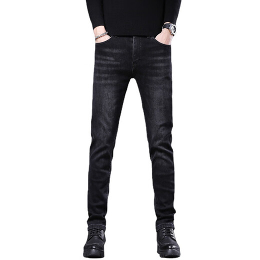 Muzhi Hong Kong trendy European high-end smoke gray jeans men's spring and summer slim feet trendy casual and versatile trousers black 1048 33