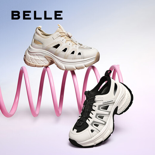 百丽（Belle）运动鞋女25夏新厚底透气涉水休闲鞋D5J1DBK5 白色/黑 37 (235mm)