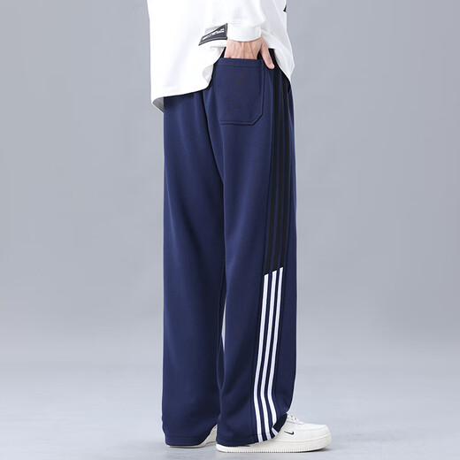 POUM American trendy brand pants men's autumn and winter loose sports straight-leg handsome wide-leg pants 8318 dark blue L