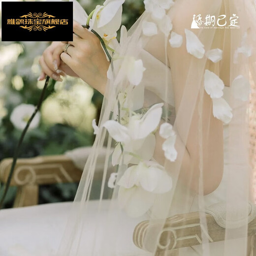 雅鸽婚期原创2024新款超仙复古花朵拖尾头纱新娘婚纱礼服配饰拍照道具 可定制尺寸【3*3米】 联系客服 175cm以上
