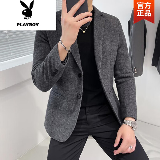 Playboy (Playboy) Trendy Herbst- und Winterwollanzug Herrenjacke Kurzkoreanische Version von Qualität Slim Casual Anzug Hals Wollmantel Männer x829 Doppelbruster Anzug Brown S [hochwertiges vielseitig