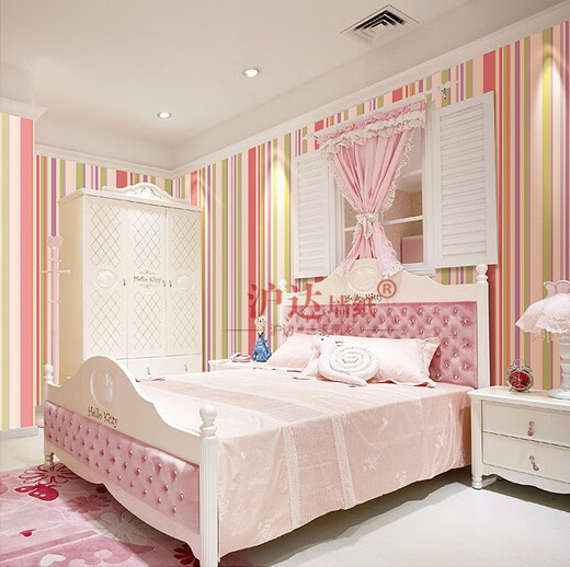 Huda-Tapete, farbige vertikale Streifen-Tapete, Kinderbekleidung, Milch, Teeladen, Dekoration, Snack, Schaufenster, kommerzielle Gastronomie, Hintergrund-Tapete, Rosa, Lila, Grün, 16802 (nicht selbstklebend), nur Tapete