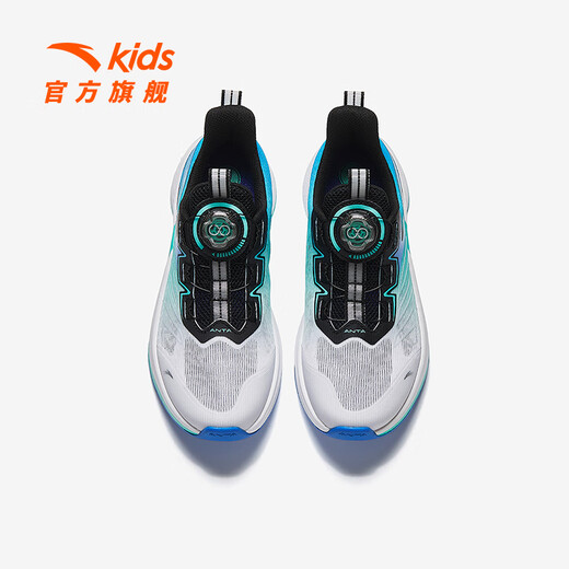 Anta children's sports shoes for men and women's children's running shoes 25 autumn new product mesh breathable knob button stubborn and elastic running shoes [Summer men's hydrogen running] White/Medium blue/Green 5509-1 37 feet length about 23.5cm