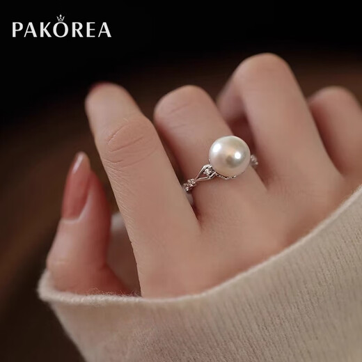 PAKOREA light luxury brand ring for women, nearly perfect round freshwater pearl open ring, Chinese Valentine's Day gift for girlfriend's birthday on Chinese Valentine's Day, freshwater pearl open ring