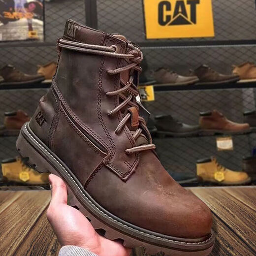 Carter (CAT) Men's Shoes Mid-High Top Martin Boots Work Shoes Leather Motorcycle Work Boots Cow Leather Shoes Cat Short Boots Men's Black - Standard Leather Shoes 39