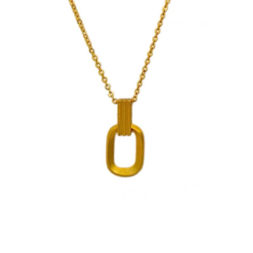 Tongrubi Old Phoenix Gold Store Light Luxury Niche Necklace for Women 18k Yellow Gold Geometric Double Ring Clavicle Chain Sand Geometric Double Ring Necklace