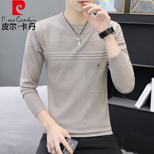 Pierre Cardin (pierre cardin) knitted long-sleeved T-shirt men's thin slim fit autumn clothes trendy casual round neck bottoming shirt autumn clothes Huashi about 110-130Jin Jin equals 0.5kg can be worn L