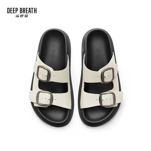 DEEP BREATH深呼吸女鞋双扣露趾休闲酷感凉鞋拖鞋AX14107 白 39