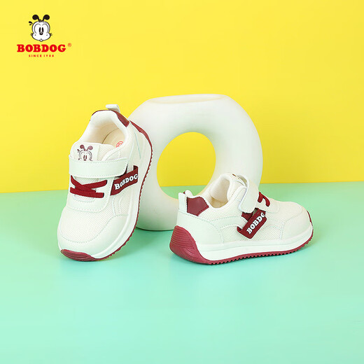 BOBDOG baby boy shoes autumn and winter soft-soled children's plus velvet cotton shoes toddler shoes 2 children's sports shoes 4-6 years old rice wine red breathable double mesh BBB560 18 shoe inner length 13.2cm